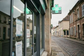 Pharmacie de garde dans l'Oise ouverte un dimanche avec croix verte illuminée