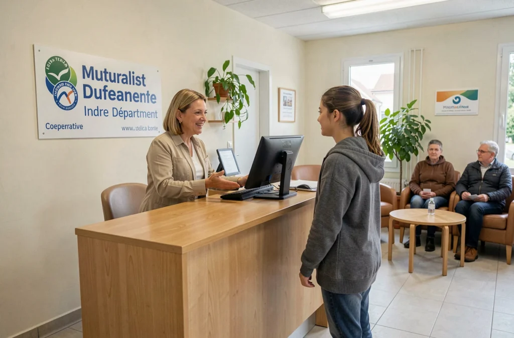 Réceptionniste accueillant une patiente dans le centre dentaire mutualiste VYV 3 dans l'Indre